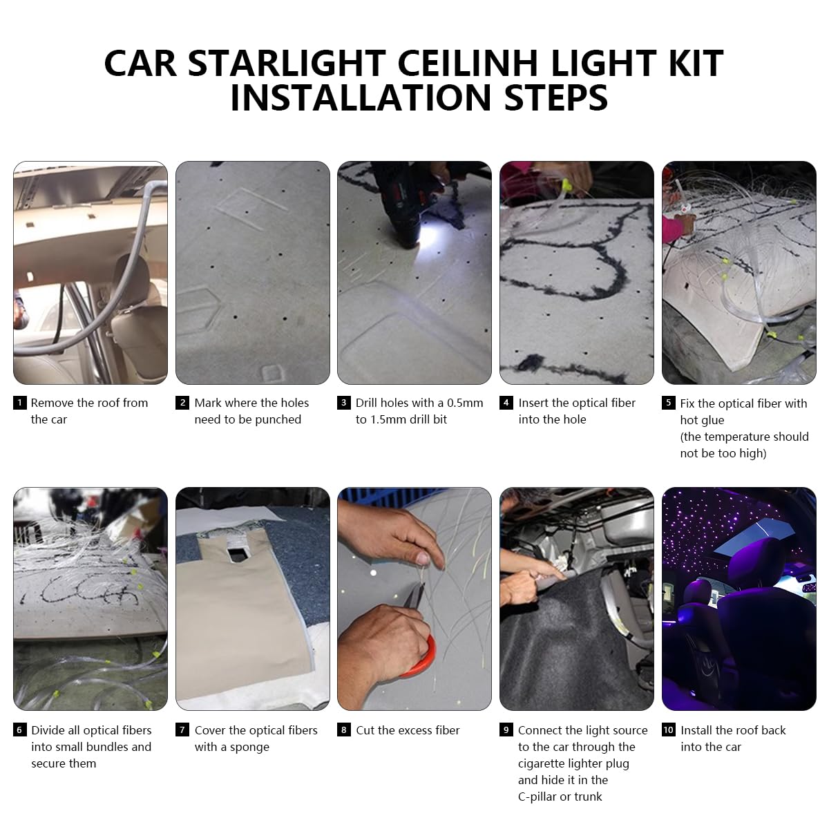 16W Car Home Starlight Headliner Kit, Twinkle & Sound Activate RGBW Fiber Optic Lights with APP & Remote Control, Shooting Star Lights for Ceiling Decoration, 600 pcs 9.8ft
