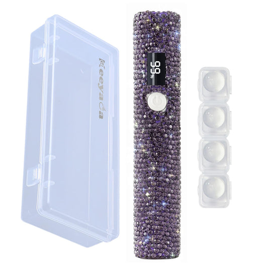keeyada Handheld UV Nail Lamp with Sparkly Rhinestones, 3W Portable LED Nail Lamp, Wireless Rechargeable USB Nail Dryer with Silicone Stamper, LCD Display, Ideal for Home DIY Manicures (Purple)