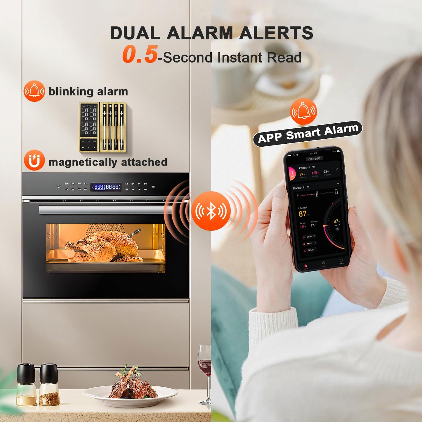 Smart Wireless Meat Thermometer with 4 Probes & 800ft Range, Bluetooth Grill Food Thermometer, Digital Backlit Screen, 0.5S Instant Read, NIST ±0.5℉ Accuracy for Kitchen BBQ, Oven, Smoker, Air Fryer