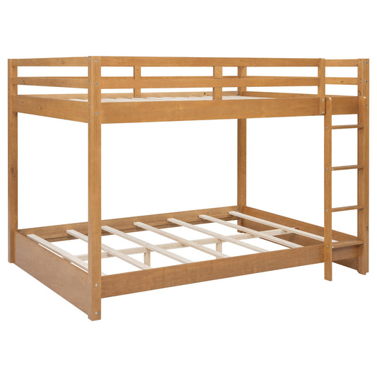 Merax Modern Queen Over Queen Size Wood Bunk Bed with Ladder, No Box Spring Required, Space-Saving, Wood Color