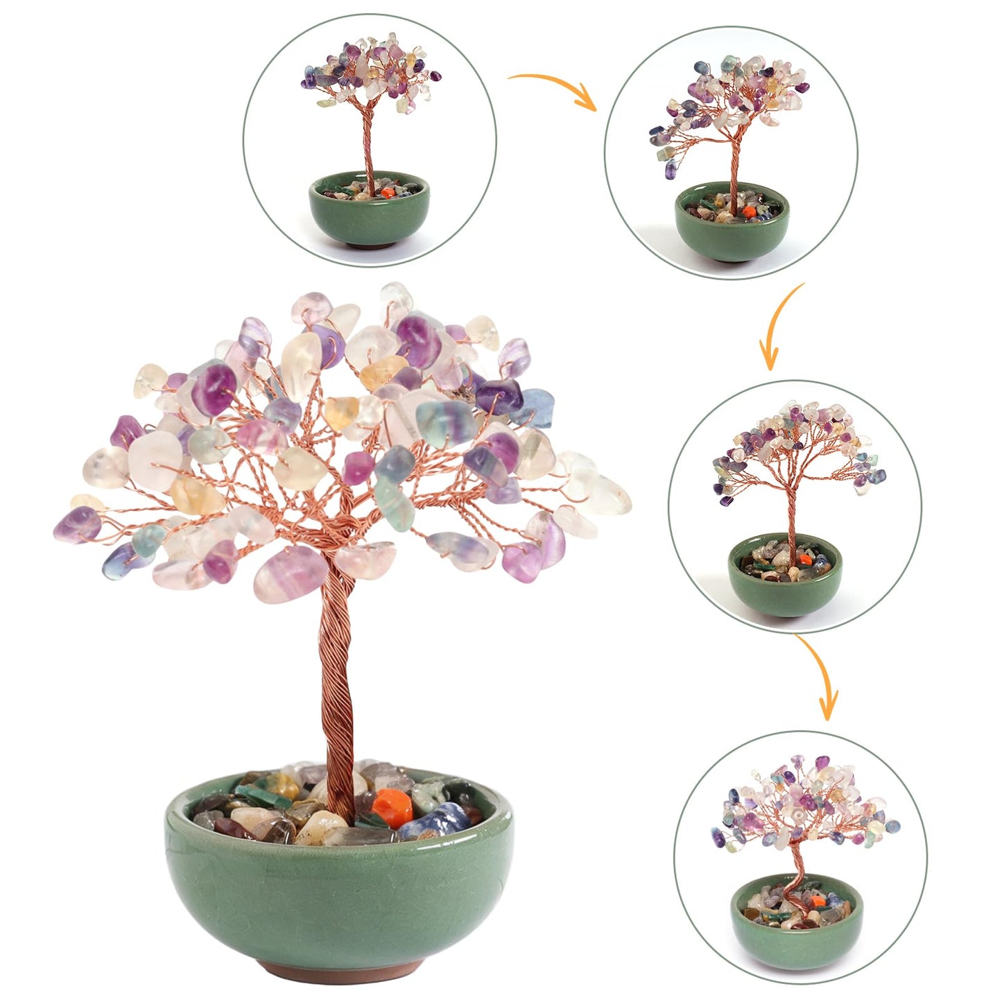 Fsfsdg Tree of Life Natural Crystal Tree Healing Gemstone Bonsai Home Decor Spiritual Decor for Offices