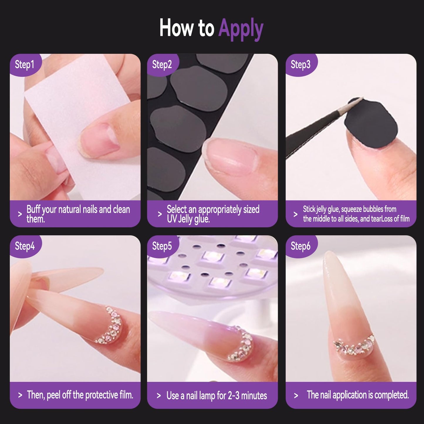 PHIXBEAR PRO UV Jelly Nail Adhesive Tabs Glue Stickers (288pcs), 32X Strong UV Nail Glue for Press Ons, Waterproof Super Sticky Long Lasting, Large 12 Size Easy Remove