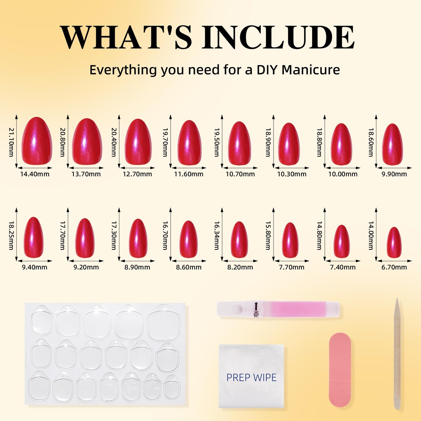 Leefrei Red Press on Nails - Short Almond Glossy Shimmer Velvet Red Fake Nails, Soft Gel Reusable Nails Press ons for Women, 32 pcs in 16 Sizes False Nails Kit with Glue, Velvet Flame