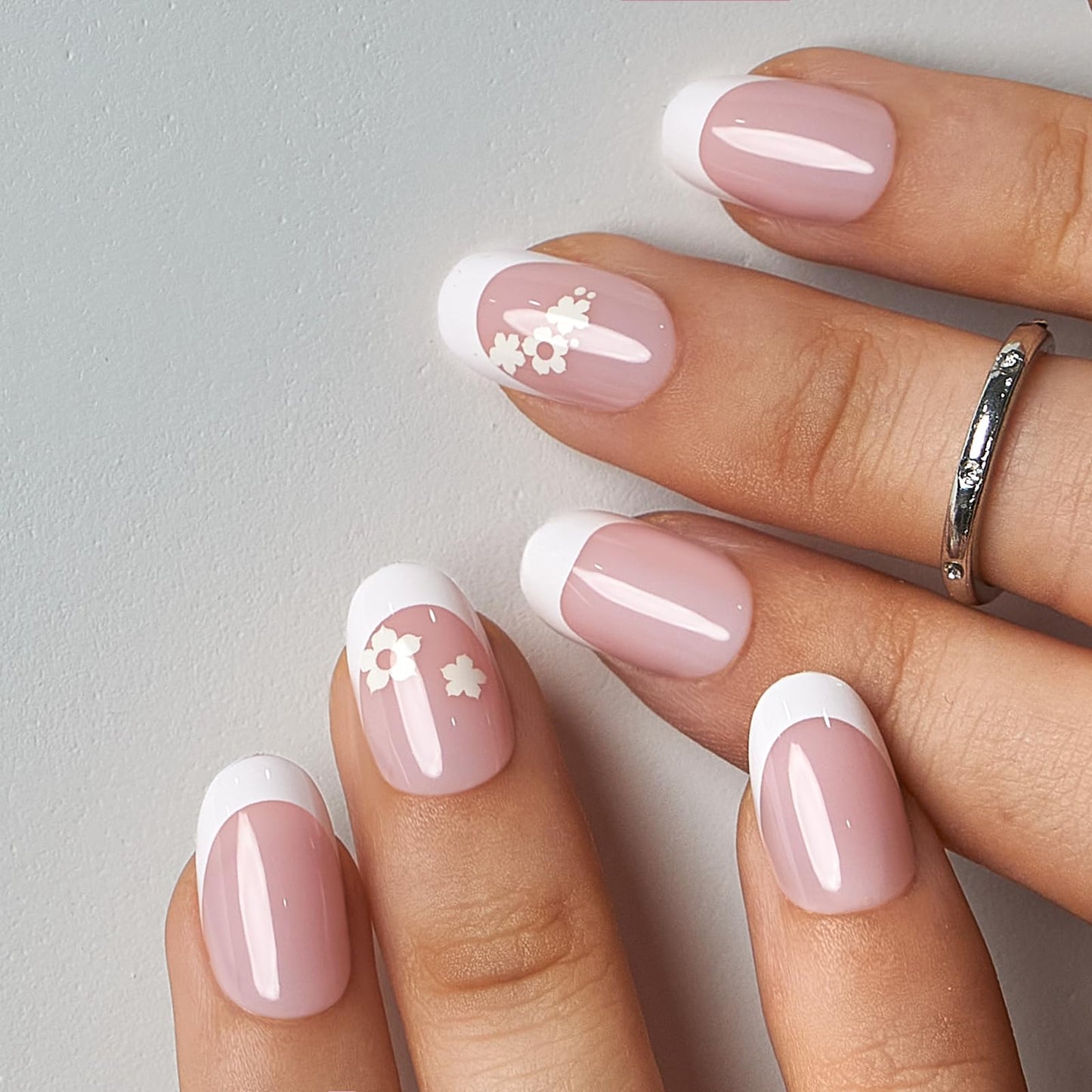 CurvLife Oval Press On Nails Short – Soft Gel Oval Fake Nails, Reusable Glue On Nail Kit with Adhesive Tabs, Natural Fit & Salon-Quality for Women & Girls (Pure Bloom)