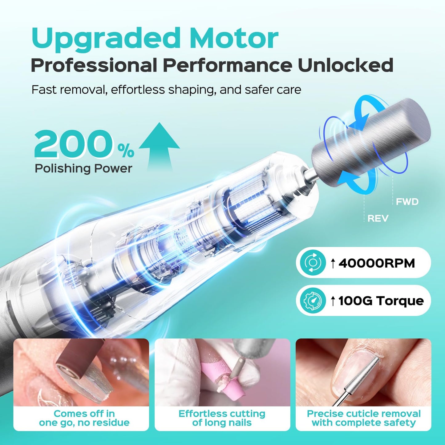 COSLUS E51 Electric Nail Drill Professional: 40000 RPM Rechargeable Nail File with Stand for Acrylic Nails, Stable & Smooth Grinding, Easy to Use, Ideal for Women Beginners, Home DIY and Salon White
