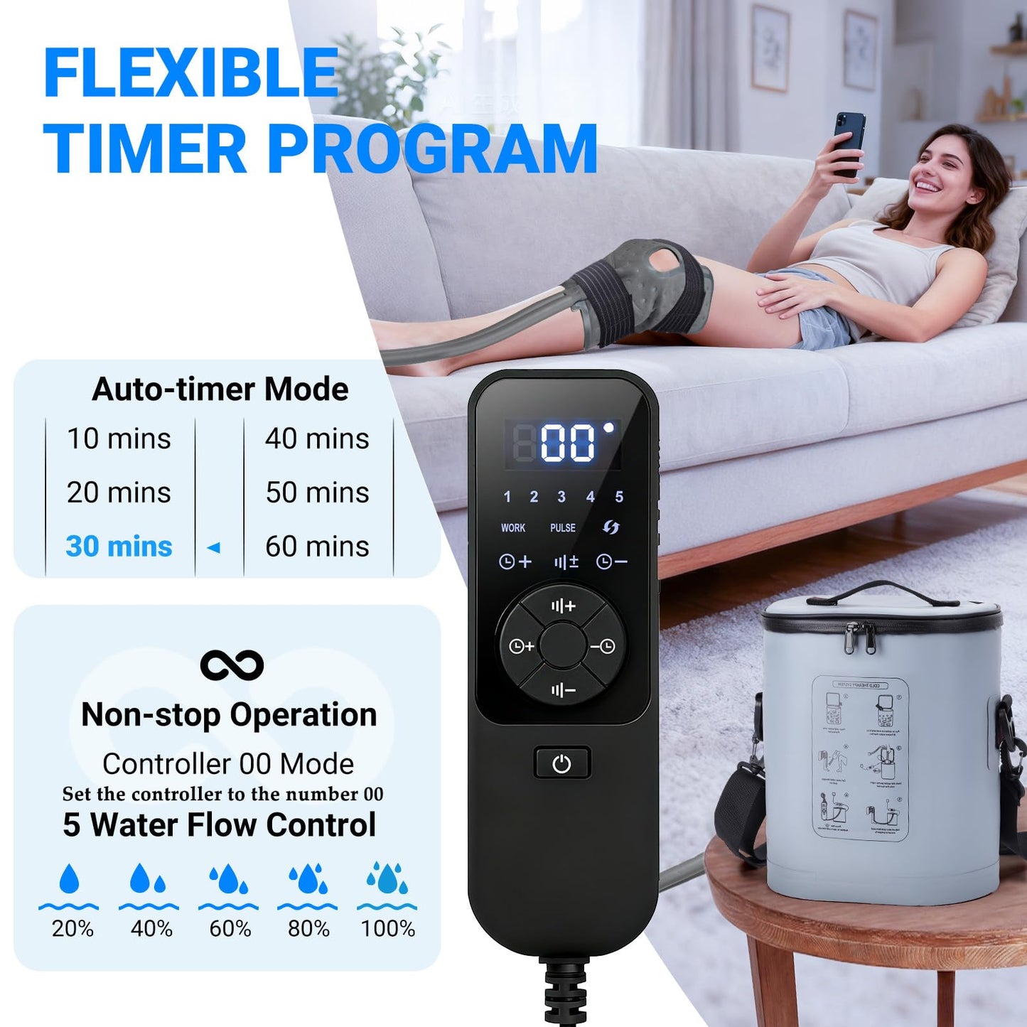 Cold Therapy Machine, Portable Ice Machine for Knee After Surgery，Programmable Knee Replacement Recovery System, Cryotherapy for Post Surgery Recovery Sports Injuries, Reduce Swelling, Circular Gray