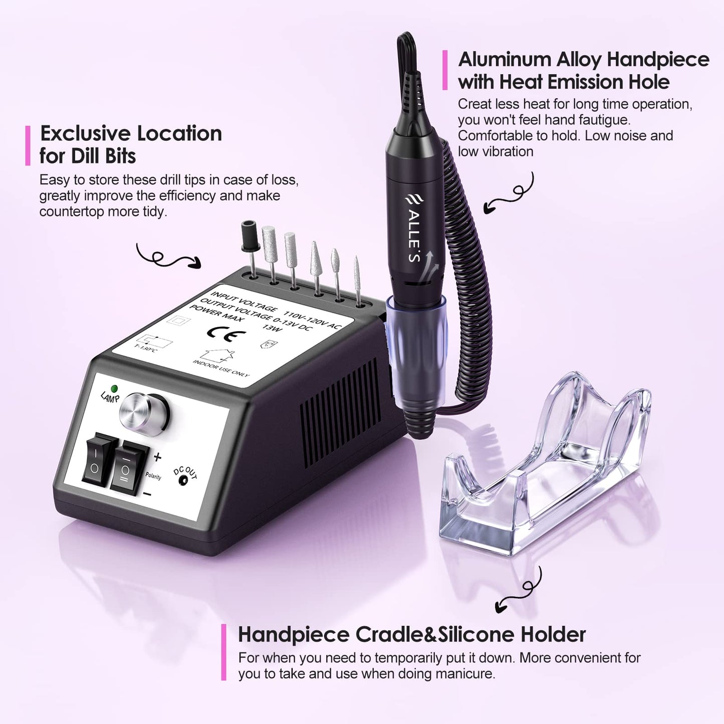 Professional Nail Drill Machine 20000 RPM Efile Electric Nail Filer Kit for Finger Toe Nails, Acrylic Gel Nails, Manicure Pedicure Drill with 6Pcs Nail Bits, 106Pcs Sanding Bands - Black