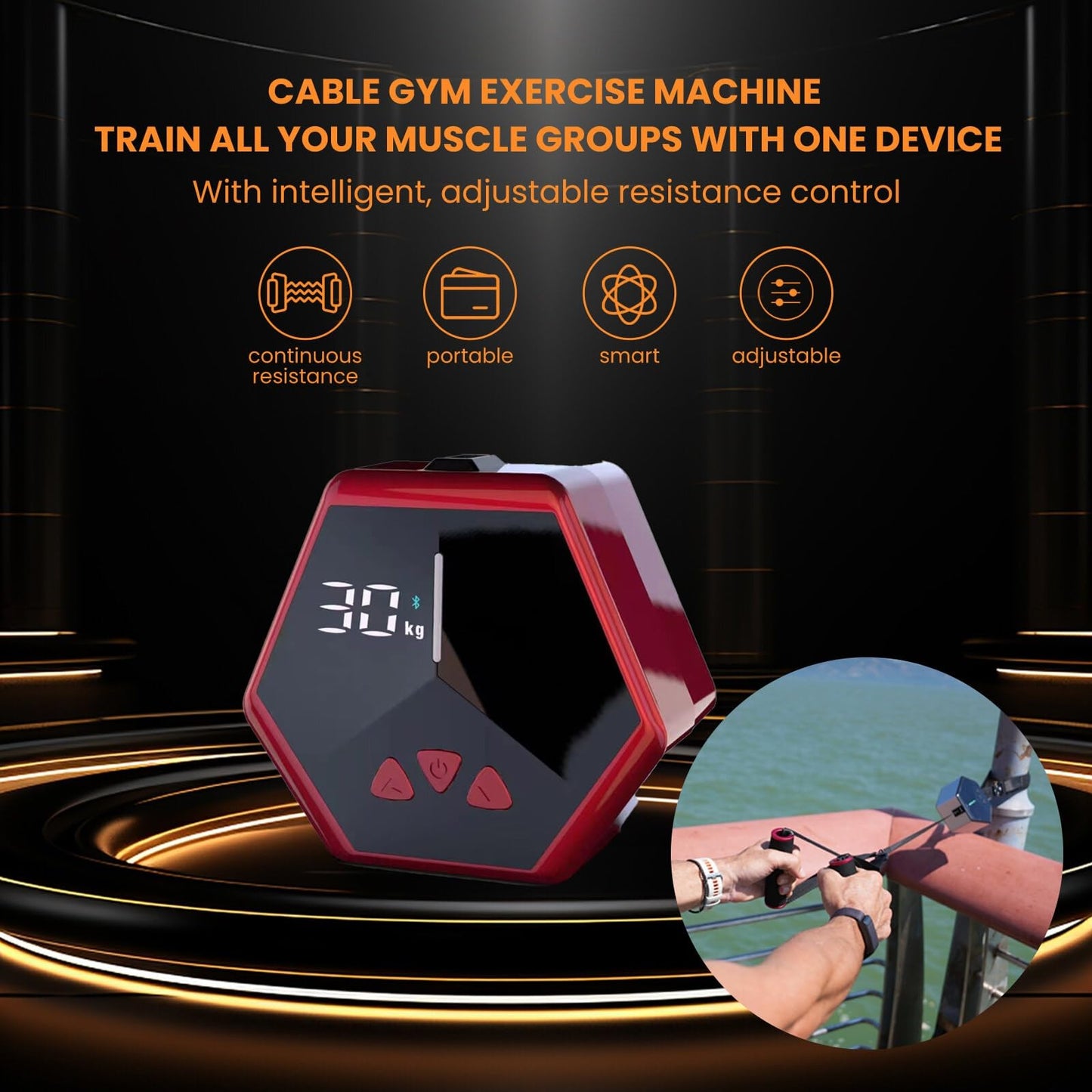 Rayofi GO-Tone Portable Cable Gym, 7-66LB Adjustable Resistance Band, App & Bluetooth Connection， Multifunctional Fitness Equipment, Suitable for Home & Travel (Black)