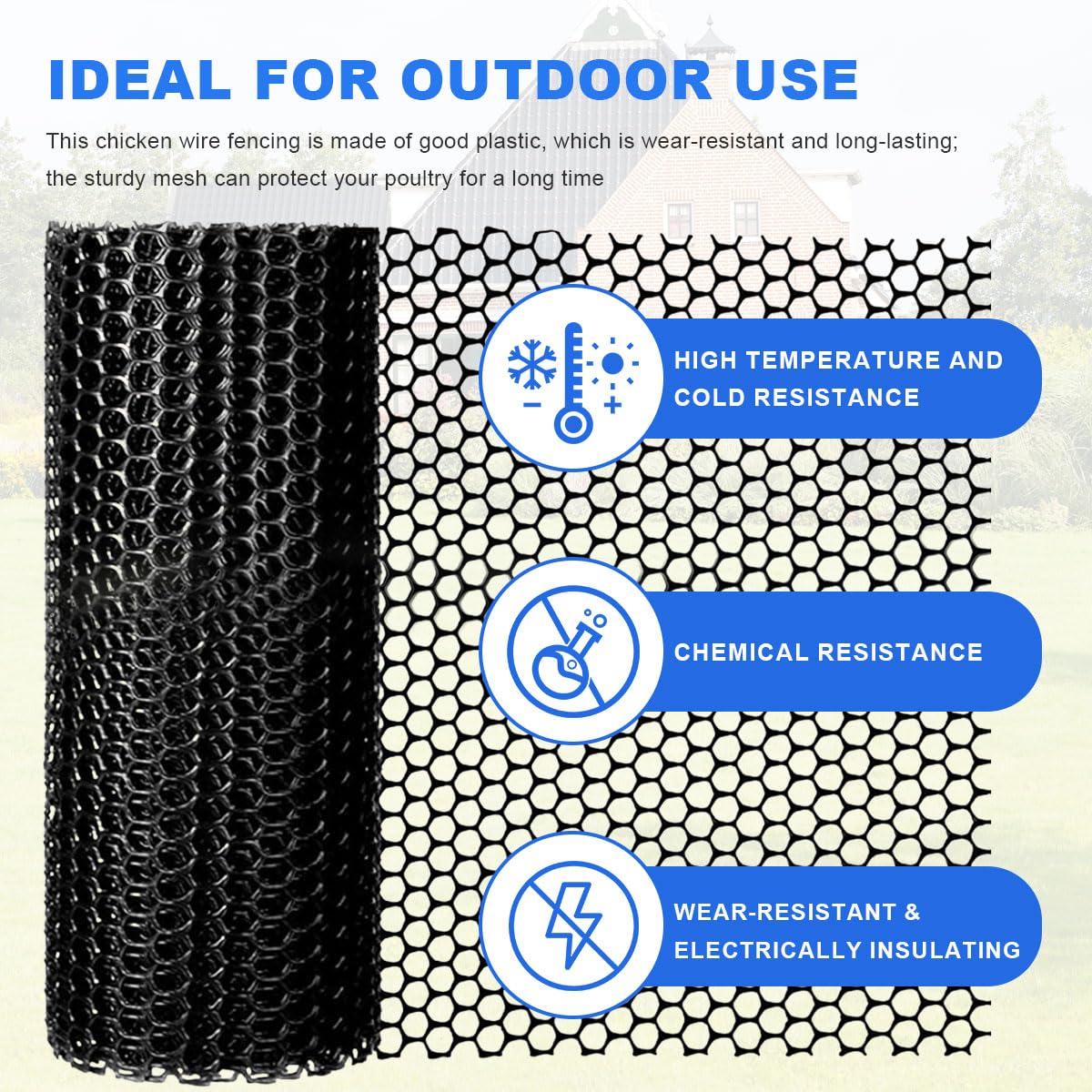 Black Plastic Mesh Netting for Balcony & Deck - 15.7inx32.8ft Pet Safety Fence Guard for Cats & Dogs, Garden Fencing & Poultry Chicken Wire Roll, Easy Cut Animal Barrier with Zip Ties