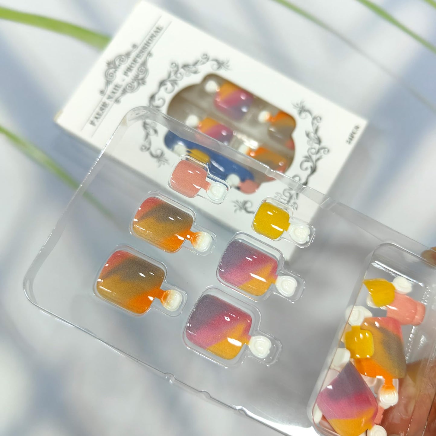 Summer Press on Toenails Short Square Fake Toe Nails with Colorful Blending Designs Cute False Toenails with Jelly Glue Pink Yellow Glossy Full Cover Acrylic Toenails for Women 24Pcs
