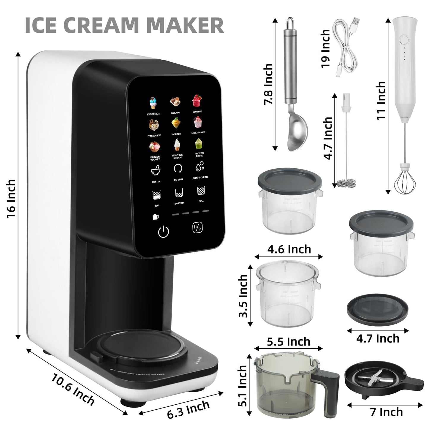 12 In 1 Electric Ice cream maker machine for Ice Cream, Gelato, Slushie, Italian Ice, Sorbet, Milk Shake, FrozenYogurt, Light Ice Cream, Frozen Drink, Mix-In, Re- Spin, Shaft Clean,Ice cream machine