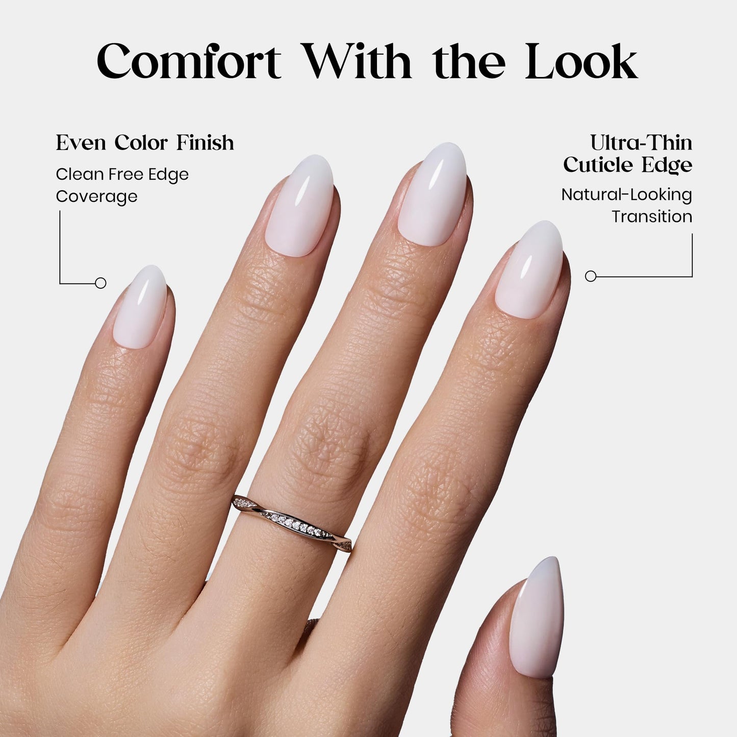 Beetles Milky White Press On Nails Short Almond, Gel Painted Natural White Soft Gel Press Ons, 32Pcs 16 Sizes Reusable Fake Nails Kit with Nail Glue, 60 Adhesive Tabs Gift for Women