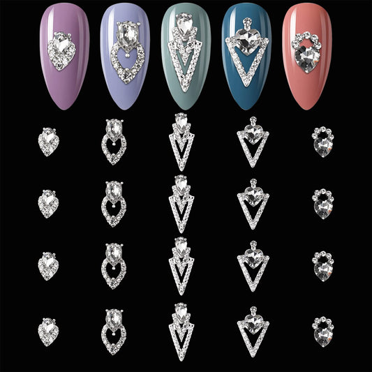 SILPECWEE 20pcs Nail Rhinestone Glass Nail Crystals 3D Nail Charms Silver Nail Jewels Heart Nail Gem Stone Diamond for Nails DIY Nail Decorations Nail Art Accessories