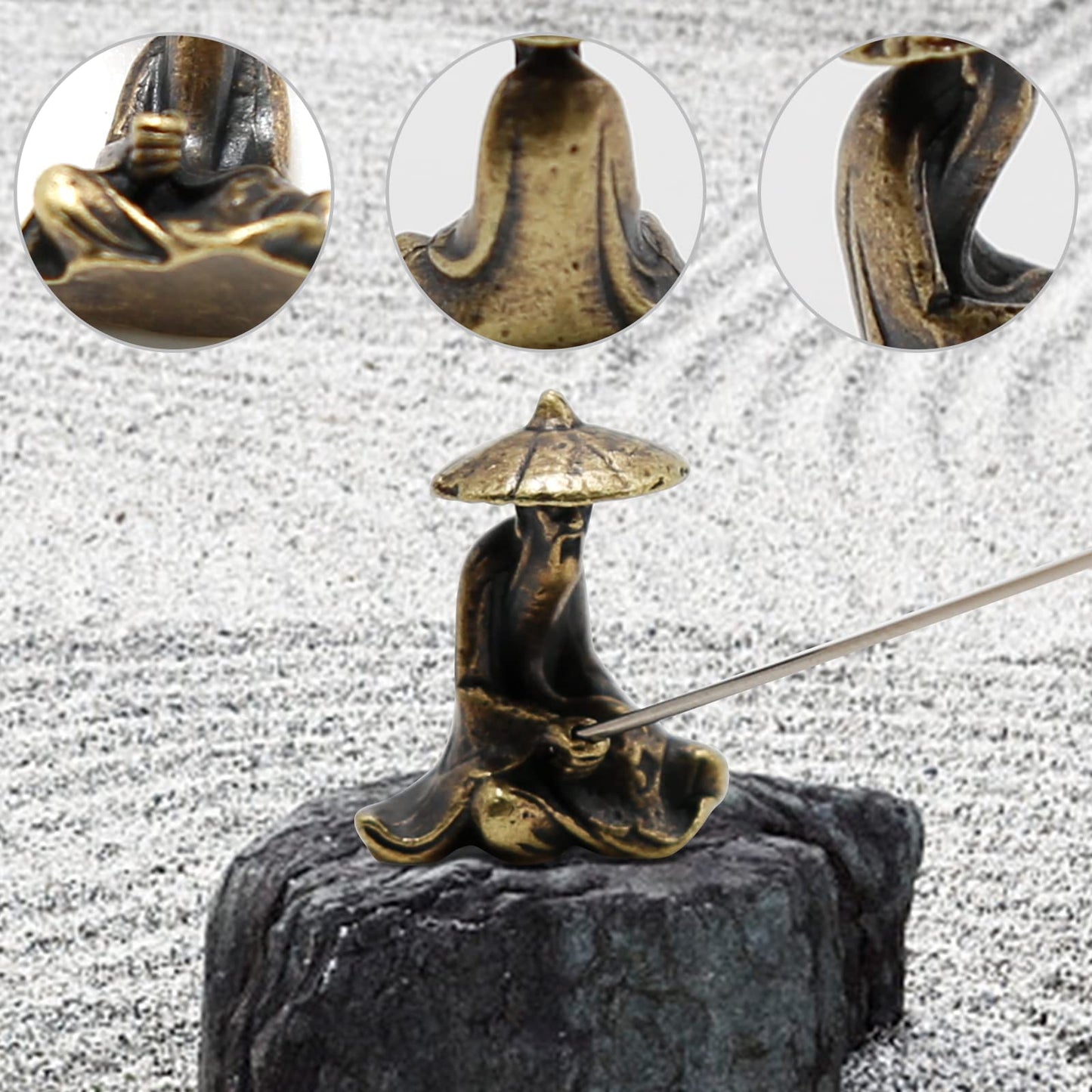 MDEOOSKY 2pcs Miniature Garden Decoration Set, Copper Fisherman Figurines, Kiang Taigong Fishing Models, Chinese Mudman Sitting Fishing for Garden & Patio Micro Landscape Yard Bonsai Decoration