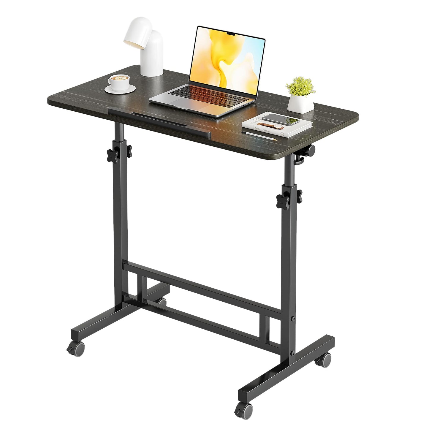 Furist Small Standing Desk Adjustable Height 32 Inch Mobile Sit Stand up Desk Portable Rolling with Wheels Standing for Walking pad Treadmill Black