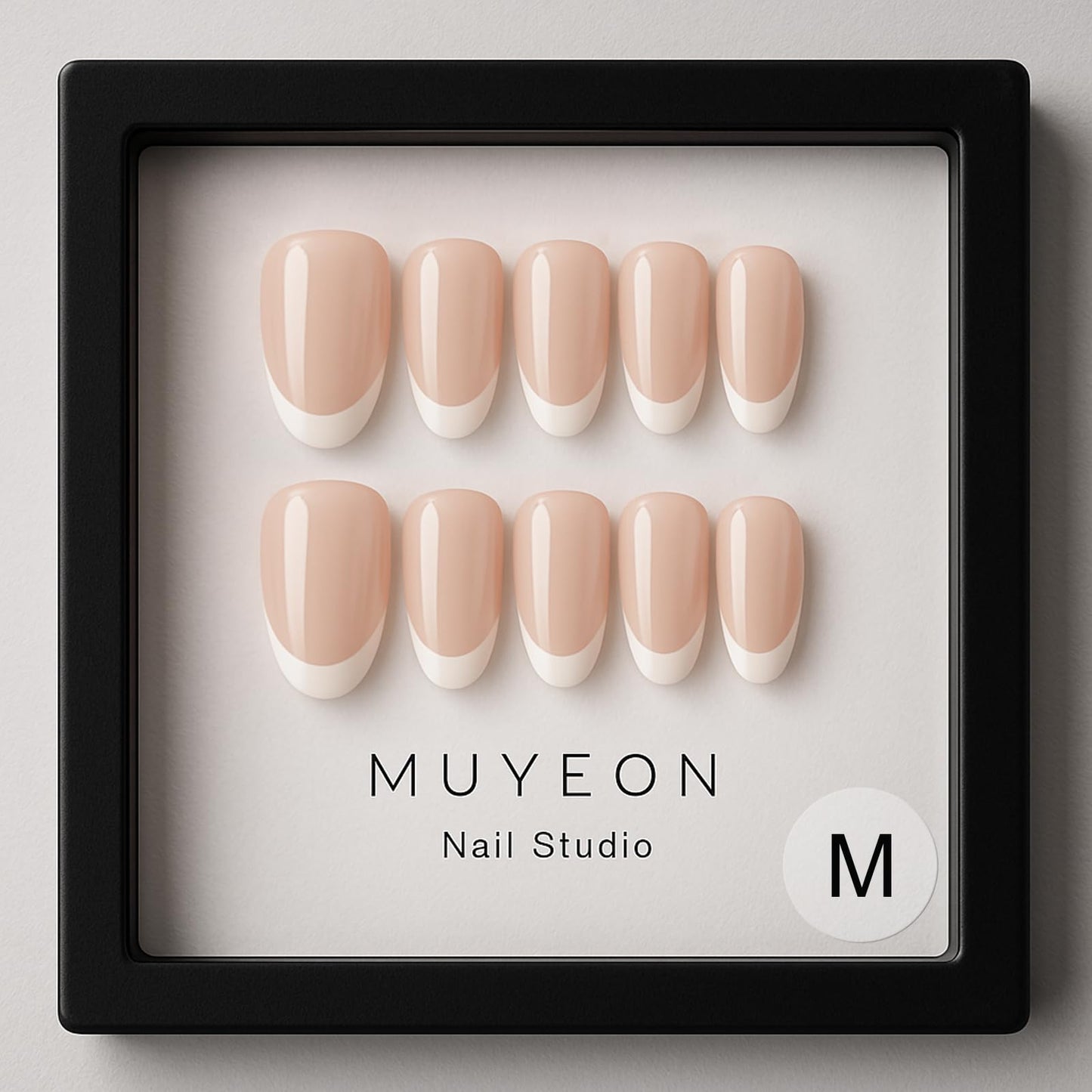 Handmade Press on Nails,French Tip Short Almond Press on Nails,Fake Nails, Reusable Semi-Transparent Nails Handcraft by Nails Artist,10pcs Acrylic Nail Kit with Glue(Size M)
