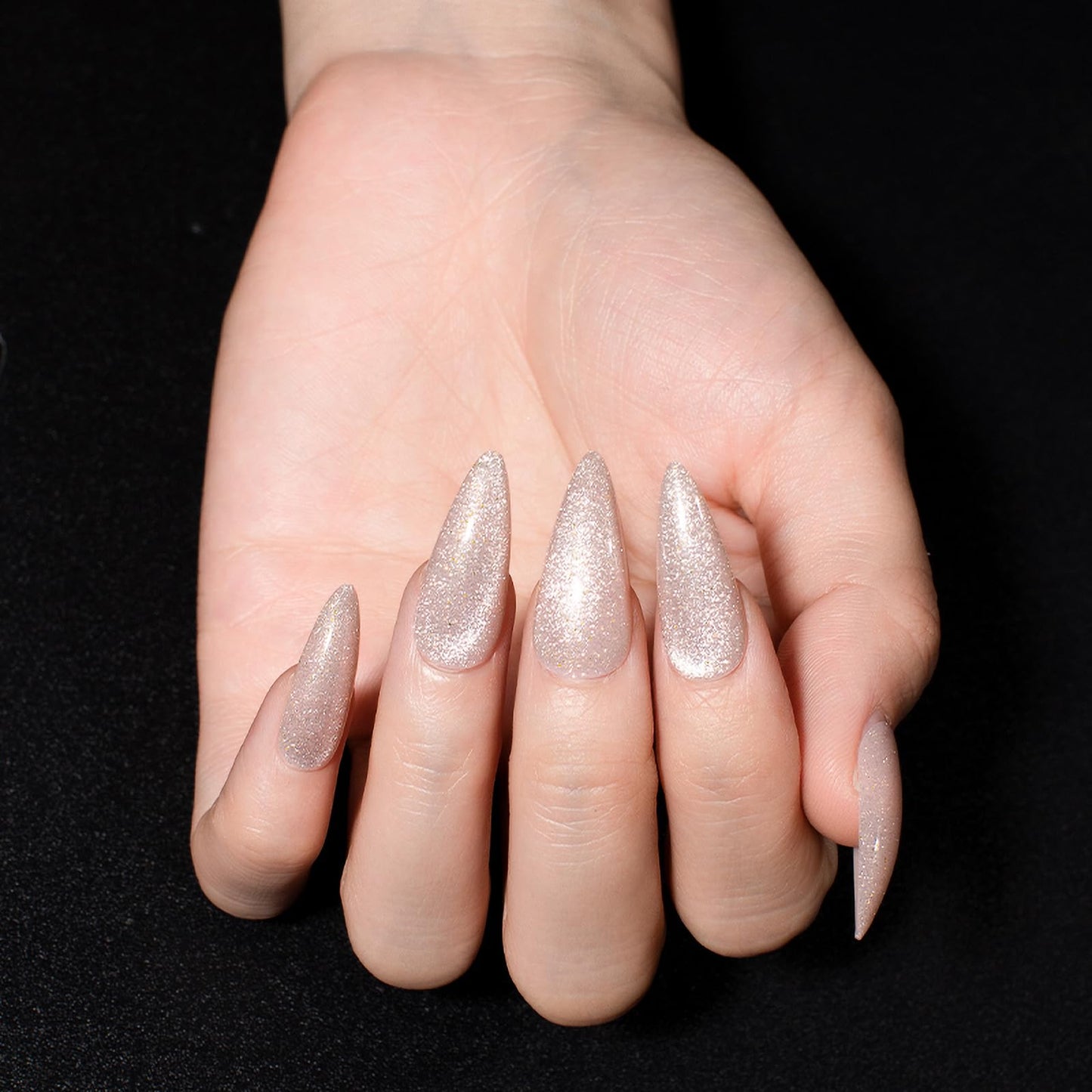 4Pack Handmade Press on Nails, Long Stiletto Fake Nails with Velvet & Gradient Designs, 4 Color Press on Nails, Full Cover Glossy Acrylic Nails, Reusable Stick on Nails for Women Girls, 96 Pieces