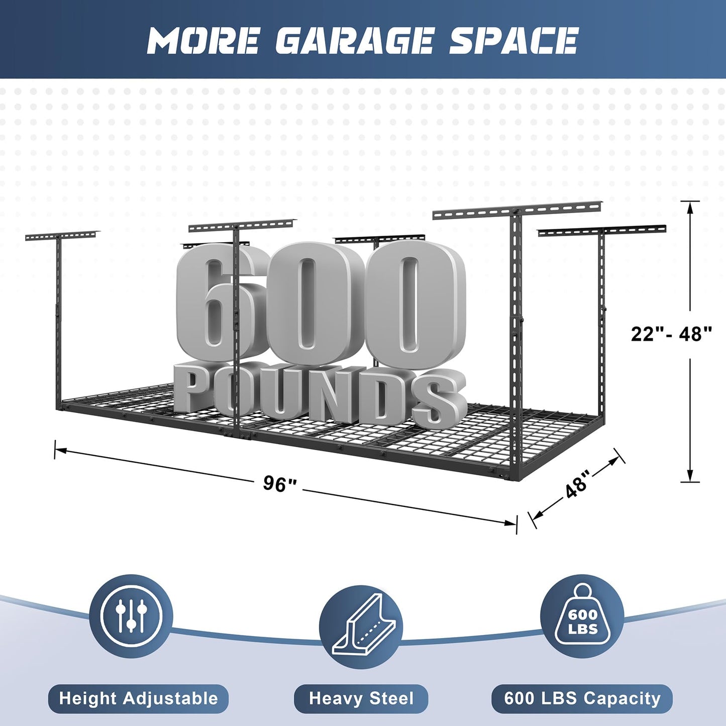 Jusgym 4X8FT Overhead Garage Storage Rack and 2-Pack 1.5x4ft Garage Shelving Wall Mounted