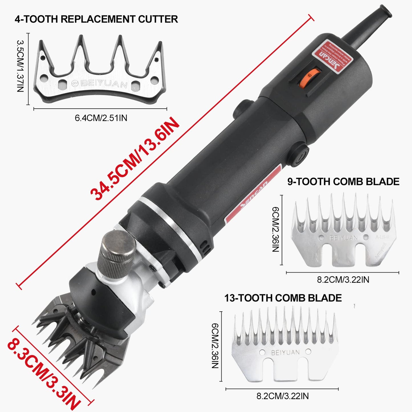 SENCAN Sheep Clippers, 750W Farm Livestock Grooming Kit for Equine, Goat, Pony, Cattle and Large Thick Coat Animals (6 speeds, with 2 Blades)