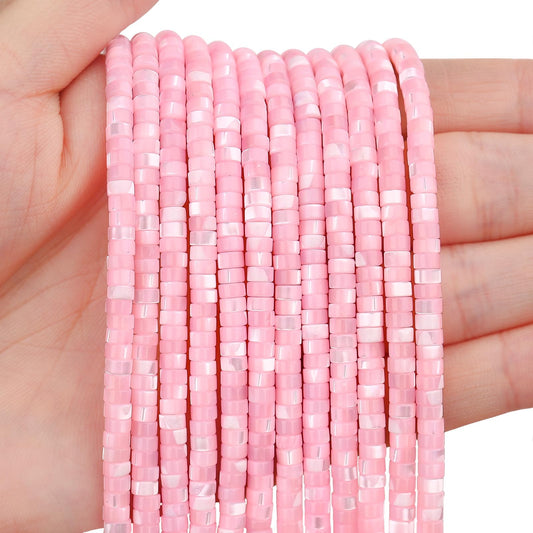 BONNY BOXX 150PCs Natural Pink Shell Spacer Beads, Loose Semi Precious Flat Round Gemstone Heishi Disc Stone Beads for Beading Jewelry Making 4mm*2mm