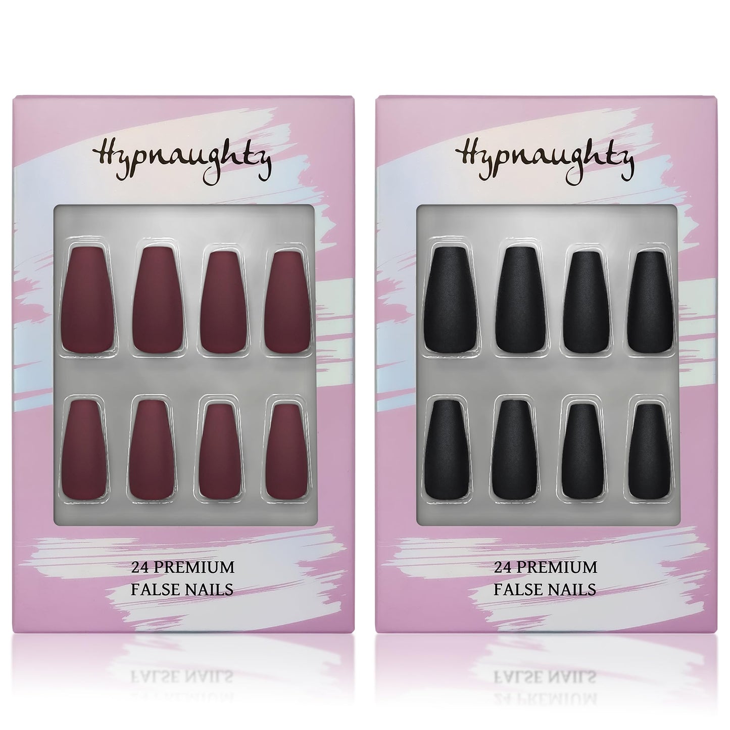 Hypnaughty Press On Nails - Maroon Xtreme & Noir Matte Coffin, Trendy & Salon Quality Reusable Nails With Kit