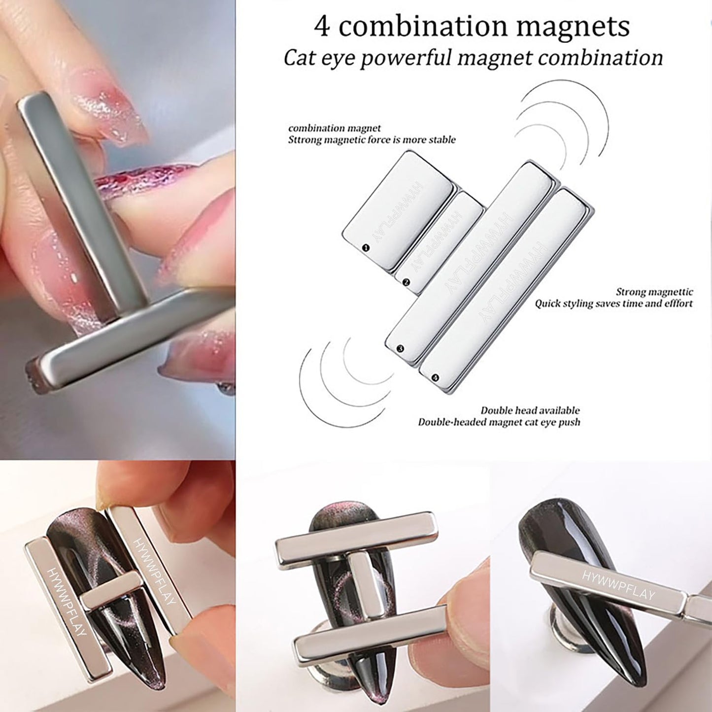 HYWWPFLAY 5 Pieces Cat Eye Nail Magnet Cat Eye Magnet for Nails Magnetic Gel Polish Magnetic Magnets Wood Cat Eye Nail Polish Magnet Stick Nails Design Tools for DIY Home, Salon, Studio