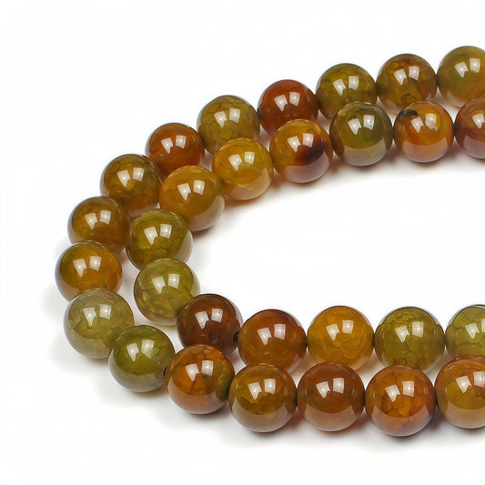 MJDCB Natural Ancient Crack Agate Beads Yellow Dragon veined Stripe Agate Round Stone Beads for DIY Necklace Bracelat Jewelry Making 15" (10mm)