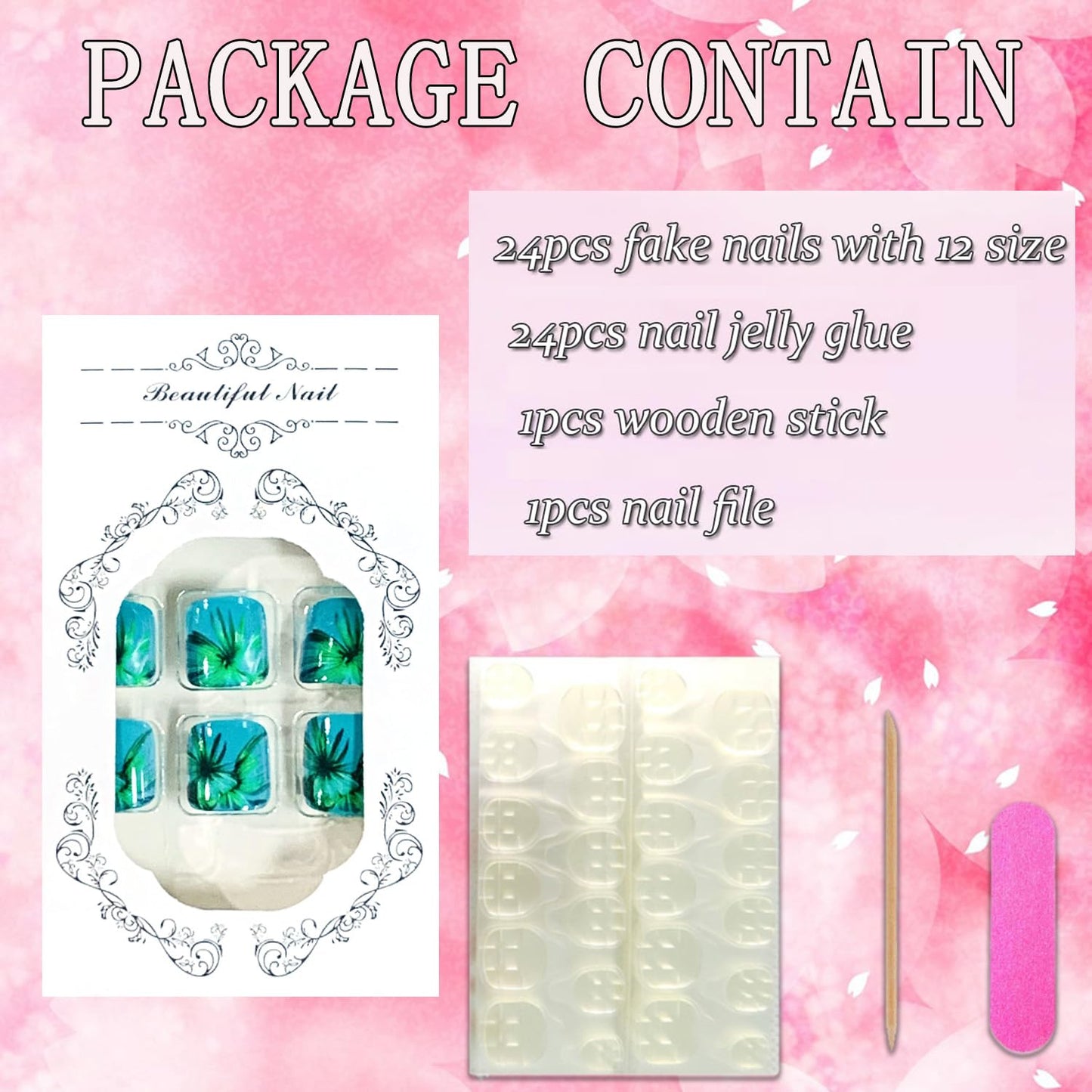 FIEONCIY Press on Toenails with Designs Acrylic Fake Nails for Toe Artificial False Nails with Charms Glue on Toe Nails for Spring Summer Stick on Toenails for Women Girls(JY159)