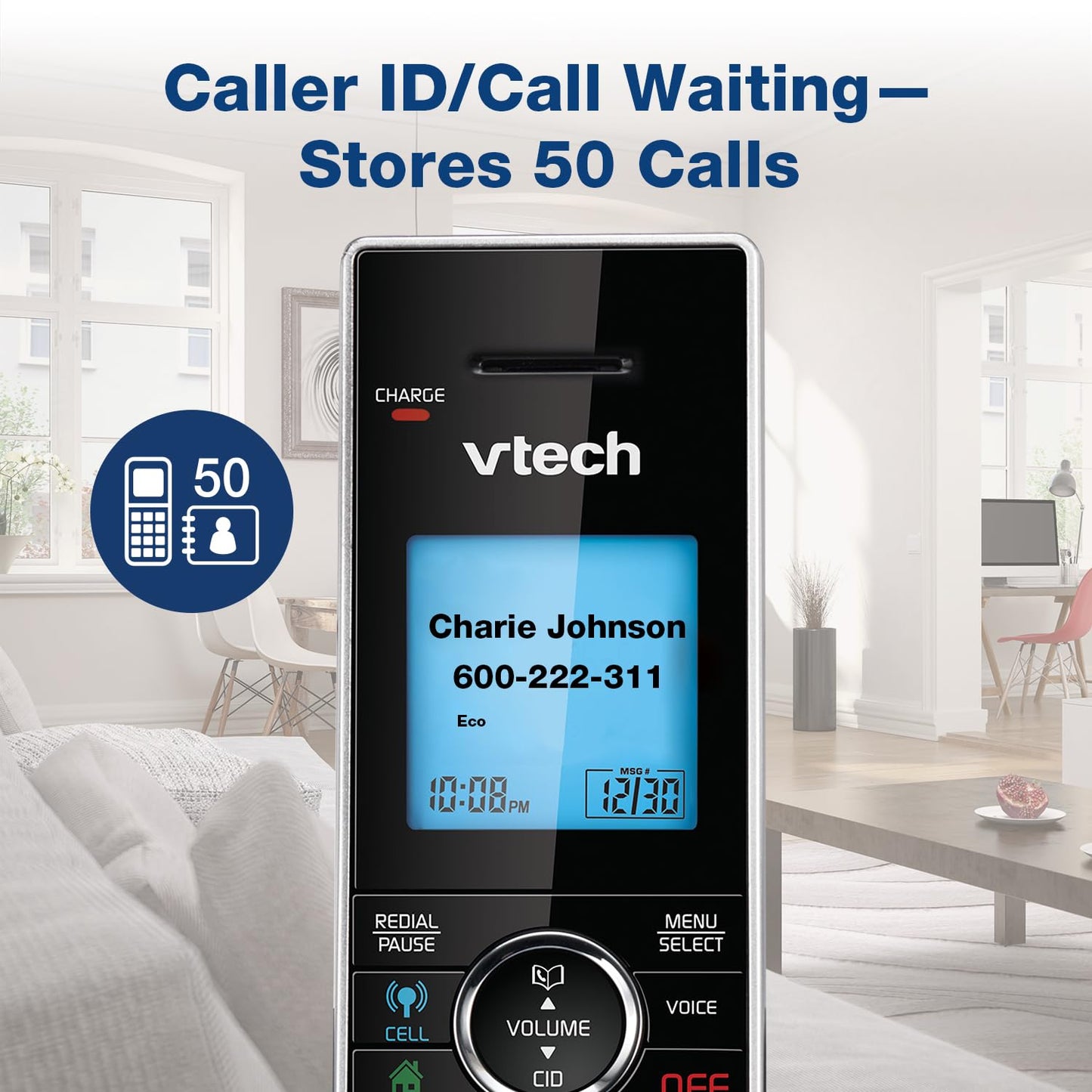 VTech DS6771-3 Connect to Cell, Cordless Phone with Answering Machine, DECT 6.0 Headset+2 Handset Intercom, Bluetooth, Caller ID/Call Waiting, Expandable System - Silver/Black