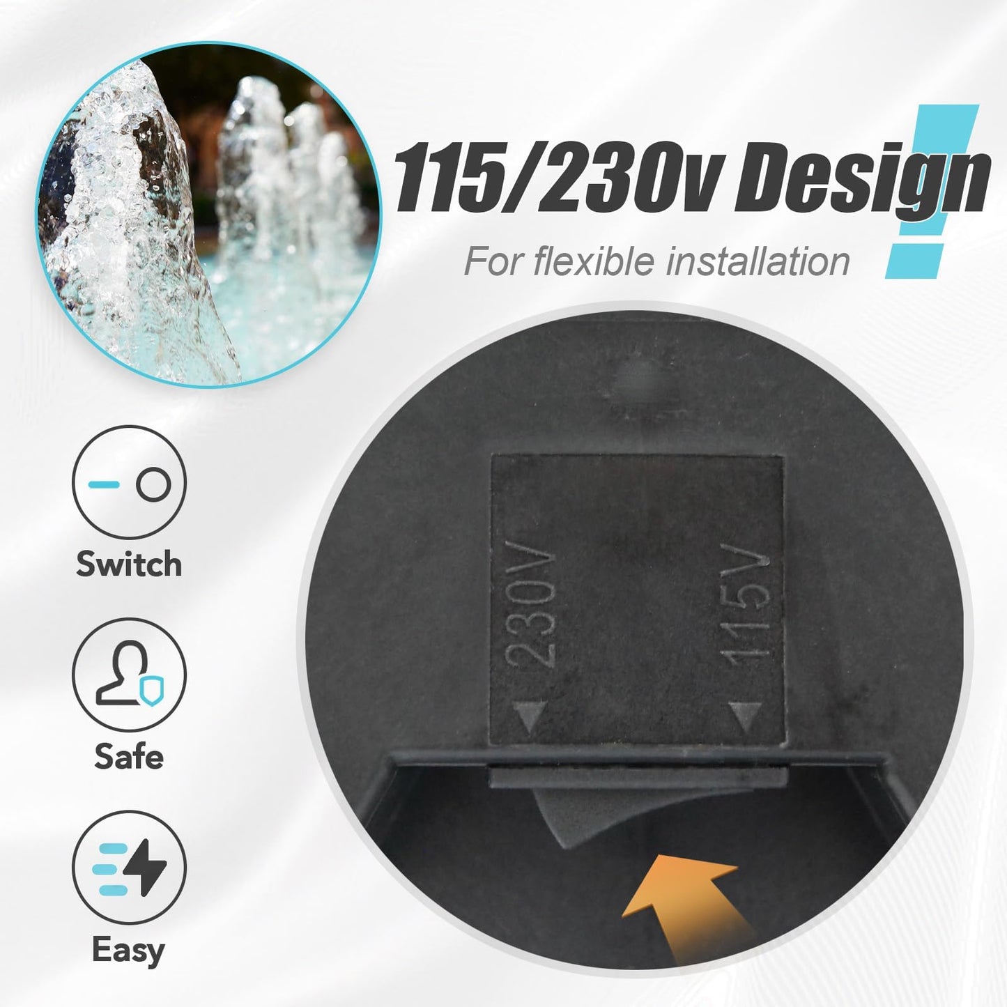 Can be Hardwired Pool Pump, 2.0HP Dual Voltage 115/230V In/Above Ground Pool Pump, 6840GPH Self-priming Swimming Pool Water Circulation Pumps with 1.25" & 1.5" & 2.0" Unions