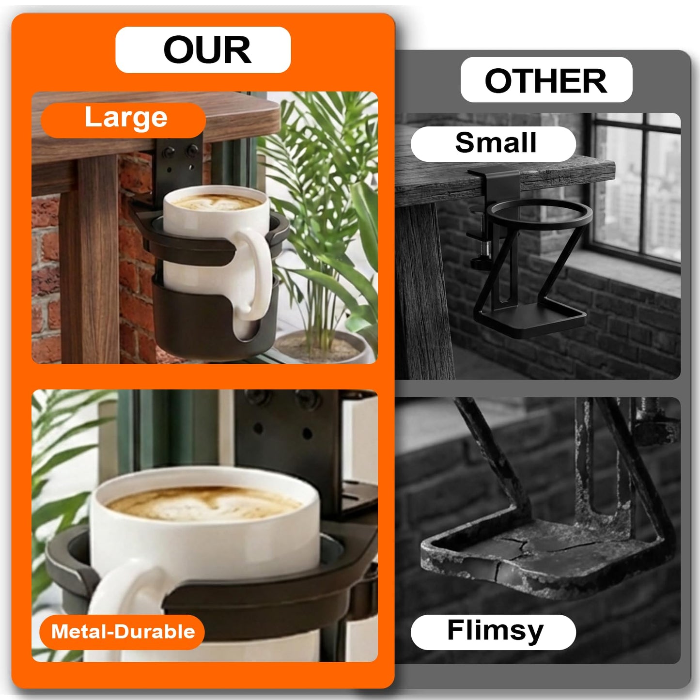 Desk Cup Holder Clamp with 360° Rotation,Anti-Spill Clip On Table Cup Holder, 1 Cord Organizer, Rotatable Water Bottle Stand Drink Coffee Mug Storage, Office Accessories for Home and School (Black)