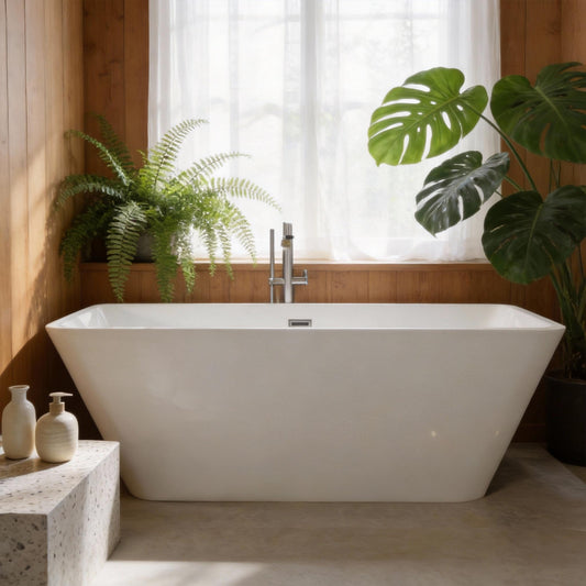 59" Freestanding Acrylic Soaking Tub, Large Bathtub, Contemporary Stand-Alone Bathroom Tub with Non-Slip Surface, Overflow and Drain Included, Deep Bathtub for Home Spa
