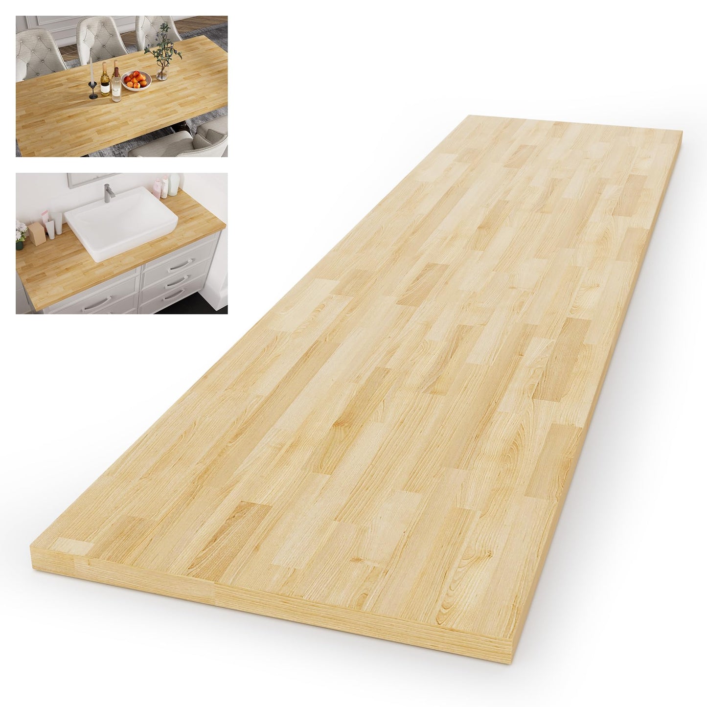 Butcher Block Countertop Wood Tabletop - Premium 4ft Solid Hardwood Plank for DIY Kitchen Island, Countertop, Coffee Bar and Desk with Natural Unfinished Birch Finish, 50"x25"x1.5"