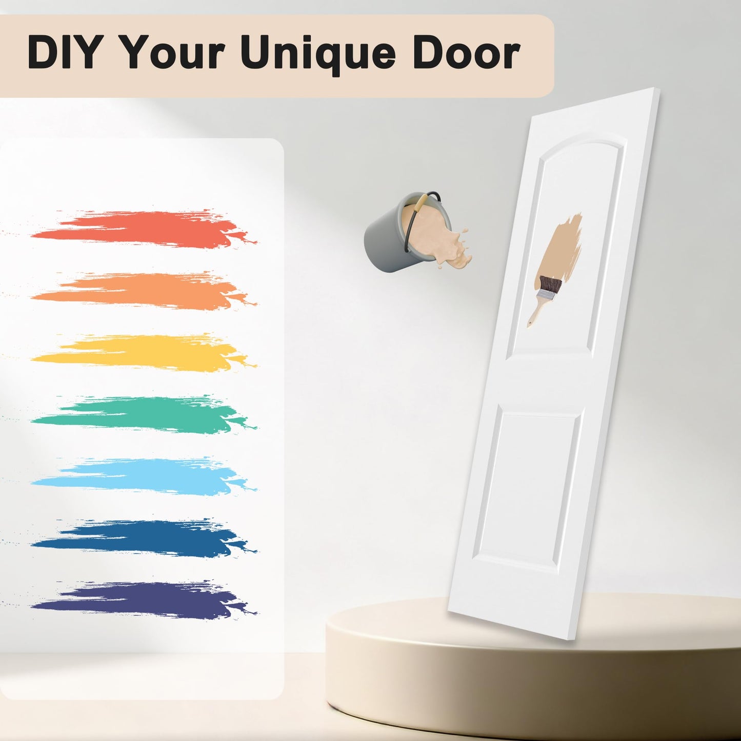 JUBEST 36"x80" Raised 2-Panel White Primed Hollow Core Interior Molded Door Slab with Arch Design, NOT Pre-drilled and NOT Included Hardware, Round Top Smooth Paintable Interior Door