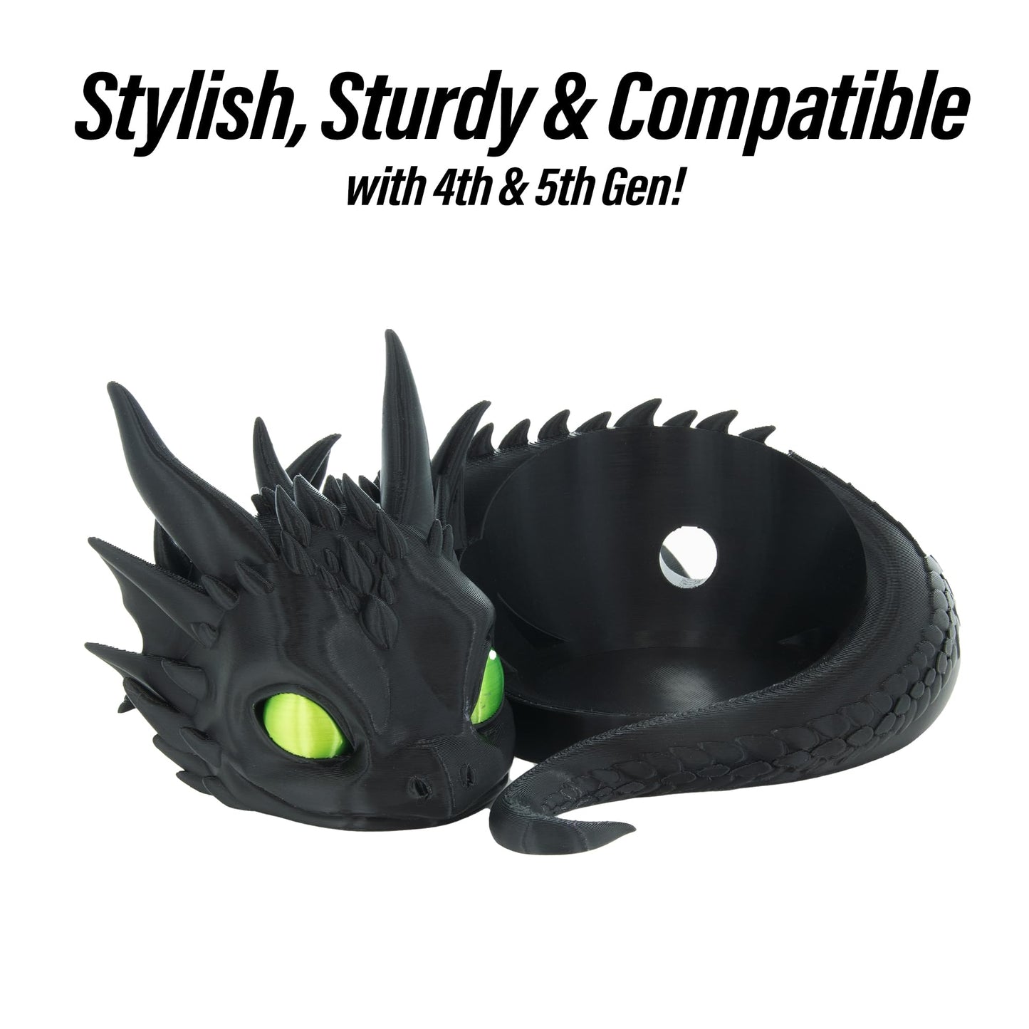 Costume Wizard Dragon Stand for Echo Dot 4th/5th Gen, 3D Printed Dragon Amazon Echo Desktop Speakers, Holder for Echo Dot 5th Gen Echo Dot 4th Gen, Made in USA (Black)