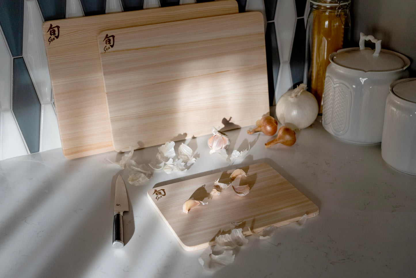 Shun Cutlery Hinoki 3 Piece Cutting Board Set, Small, Medium and Large Boards, Wooden Japanese Chopping Board for Kitchen, Medium-Soft Wood Preserves Knife Edges, Forest Stewardship Council Certified