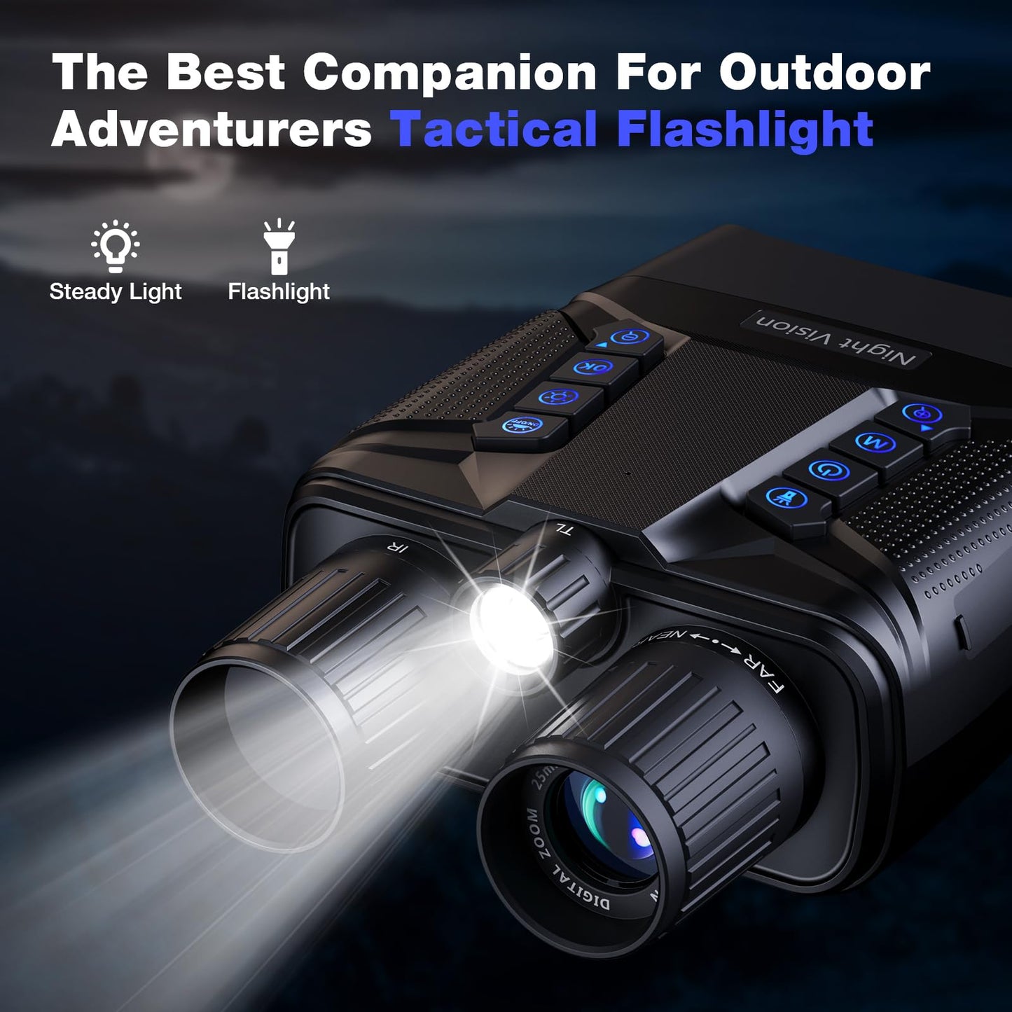 Night Vision Goggles, 4K Night Vision Binoculars, 3' Large Screen Infrared Binoculars with 5000mAH, 8X Digital Zoom Night Vision External Flashlight for Camping - Black