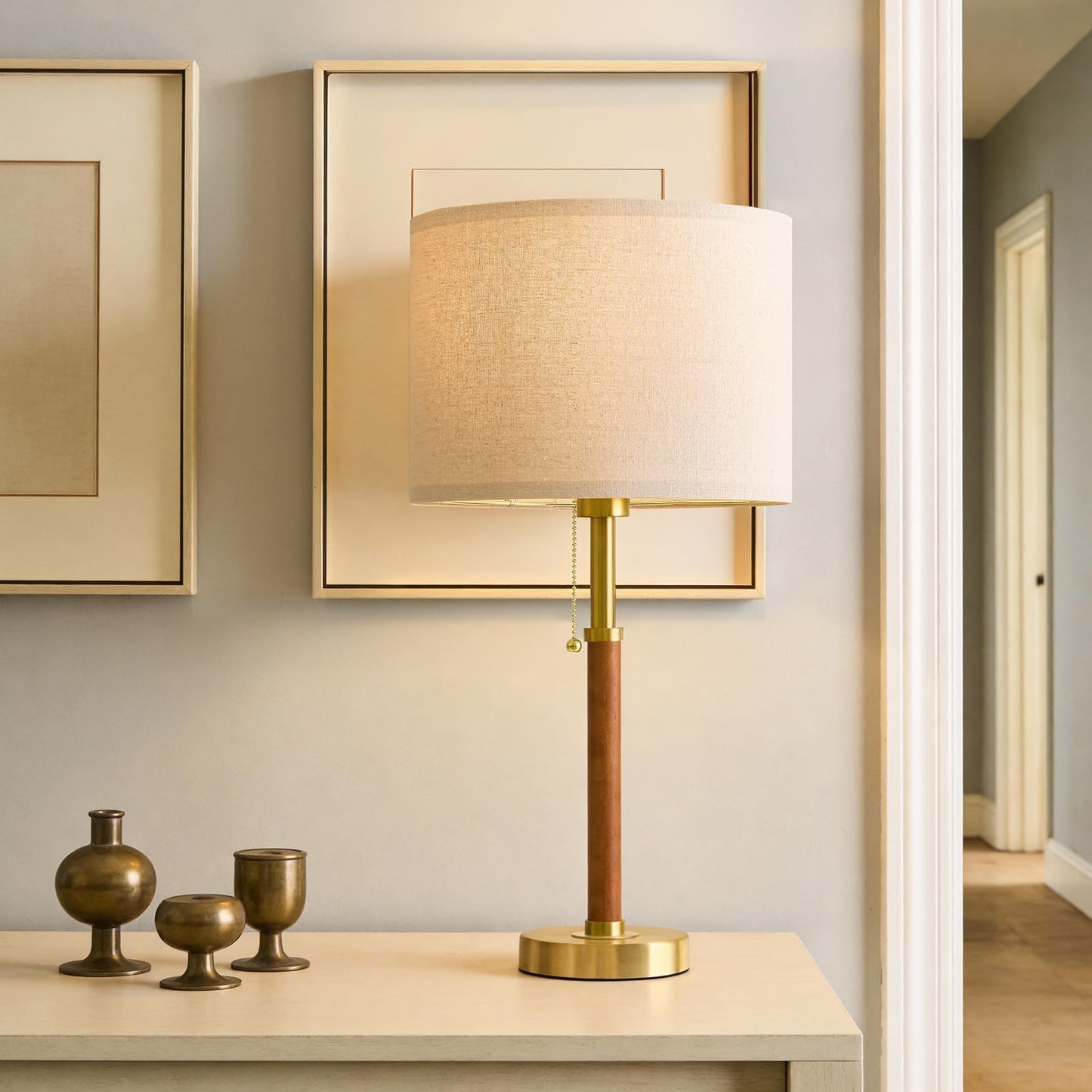 G-SAFAVA 22" Wood Table Lamps Mid Century Modern Lamp for Bedroom Living Room Bedside Lamps for Night Stands Nightstand Lamp with Pull Chain Gold Small Side End Table Lamps Set of 2 Vintage Deco Gifts