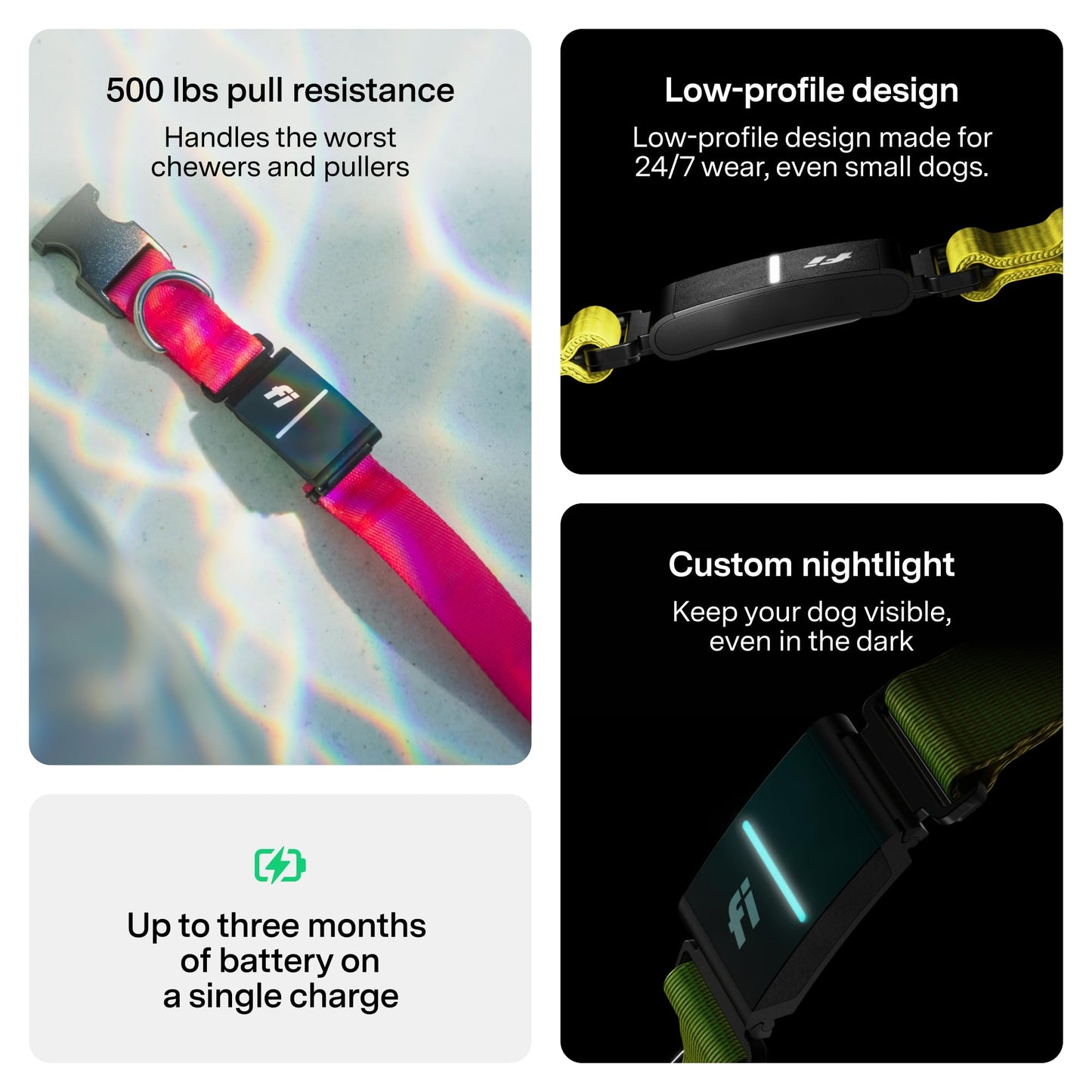 Fi New Series 3+ Smart Dog Tracker Collar [12 Month Membership Included] GPS Tracker for Dogs with Health & Behavior Monitoring, Escape Alerts, Waterproof, LED, Apple Watch Compatible (Gray, Medium)