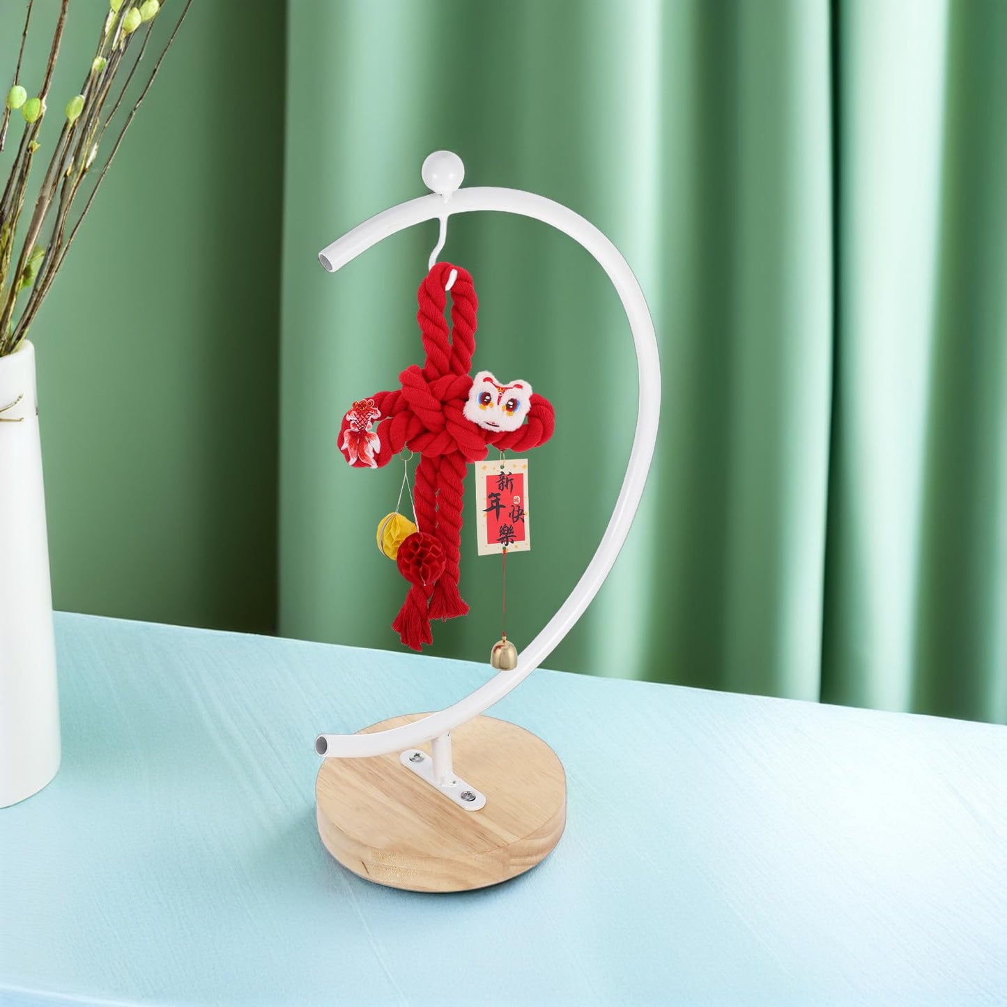Toyvian G-shaped Hanging Globe Holder with Wooden Base, Metal Terrarium Display Stand for 12-20cm Diameter Glass Ornaments, Indoor Home Decoration Hook Rack for Air Plants and Hanging