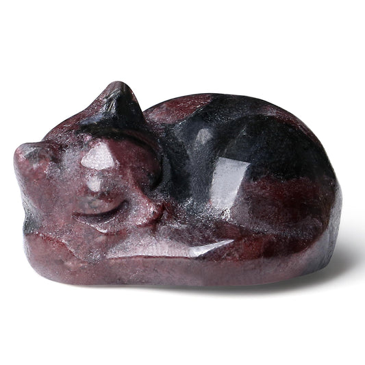 QINJIEJIE Red Cat Crystal Statue Healing Crystal Sleeping Cat Gemstones Decor Cute Kitten Figurines Gift Crystals Home Office Desk Decor for Lovers Men Women