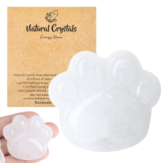 NUKAYAI Clear Quartz Cat Paw Crystal Statue Worry Stone for Anxiety Carved Figurines for Sculpture Handcrafted Decor Natural Gemstones Healing Crystals Spiritual Mini Gifts for Cat Lovers Women