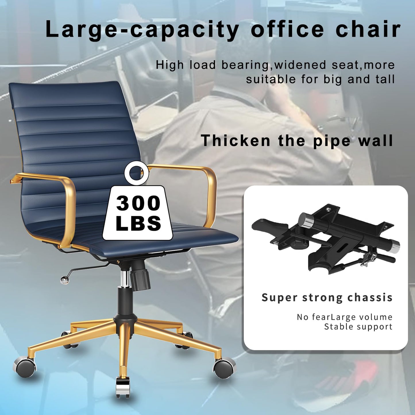LUXMOD Executive Desk Chair Ergonomic Swivel Office Chair with Armrests and Wheels Heavy Duty Chair for Home Office Comfortable Wide Seat for Women and Men ，Gold Navy