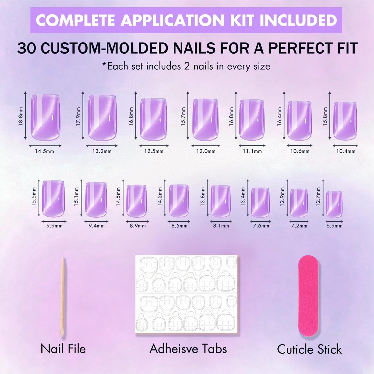 KQueenest Purple Cat Eye Press on Nails Short, 30 Pcs Acrylic Press on Nails Square, Sparkly Glitter Black Fake Nails Press on Short, Reusable Chrome Soft Gel Glue on Nails for Women, Gothic Design