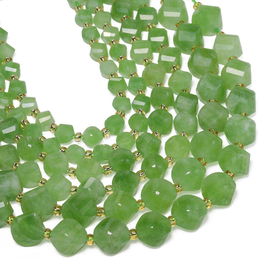 Yochus 42pcs Natural Green Jade Stone Beads for Bracelet，2strands 6mm Facted Twist Loose Gemstone Beads for Jewelry Making DIY Craft Necklace Earring