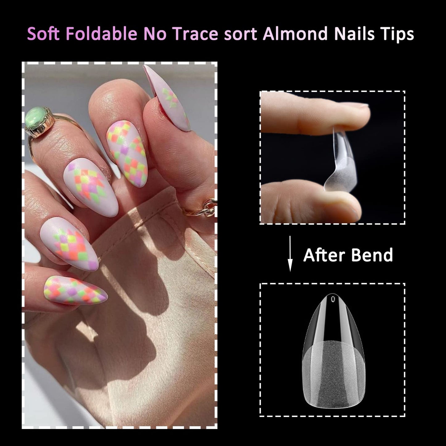 LoveOurHome 600pc Almond Nail Tips Medium Fake Nails Clear Press on Nail Almond Full Cover Short Stiletto Soft Gel Nails Tip Medium Artificial False Fingernails for Gel Acrylic Nail Extension