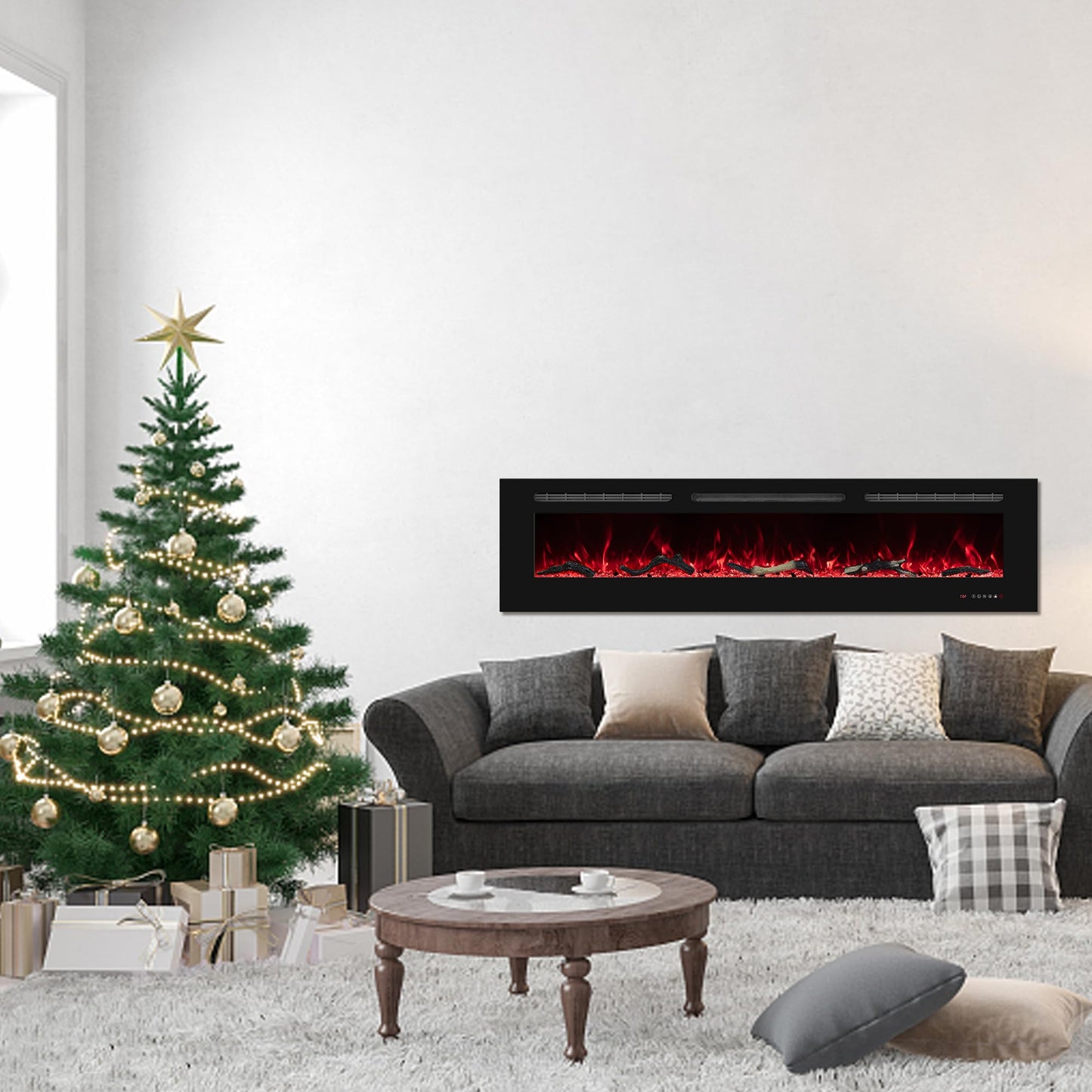 Oxhark Flame Electric Fireplace 42 inch Wide, Wall Mounted Fireplace Inserts Electric Heater, 13 * 13 Flame Effects Like Real Flame, Low Noise, Timer & Thermostat Setting, 750W/1500W, Black
