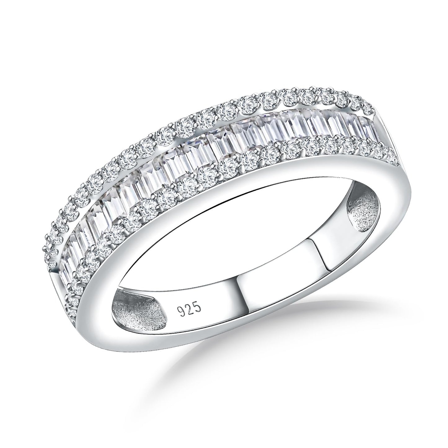RANDES Cubic Zirconia Wedding Bands for Women Men 925 Sterling Silver Emerald Cut Eternity Band Created Diamond Rings Size 6