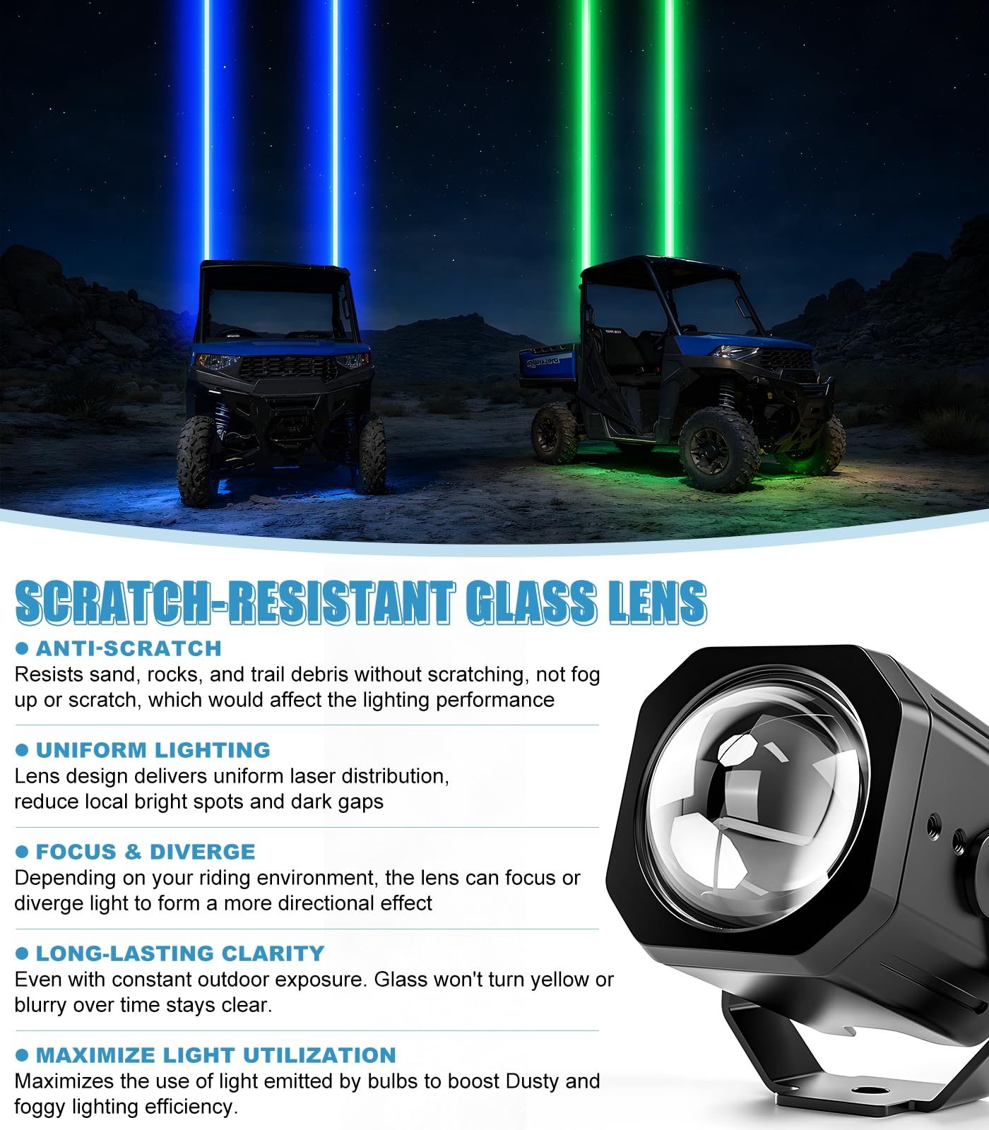 Drieaco 70mm RGBW Whipless LED Whip Lights for Side by Side with Rocker Switch & Remote & Pro-fit Roll Cage Mount, Alien Laser Antenna Light fit for UTV Can-Am Maverick Commander Polaris Ranger CFMOTO