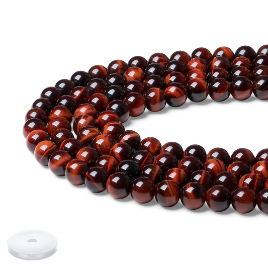 NUKAYAI Red Tiger Eye Beads 60Pcs Crystal Beads 8mm Round Stone Red Bead Smooth Loose Bead for Bracelet Necklace DIY Earrings Making